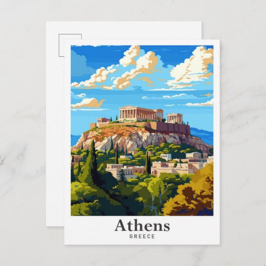 Athens Greece Vintage Travel Portrait Postkarte (Vorne/Hinten)