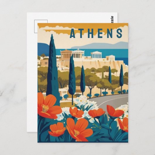Athens Griechenland Akropolis Frühjahrsblumen Postkarte (Vorne/Hinten)