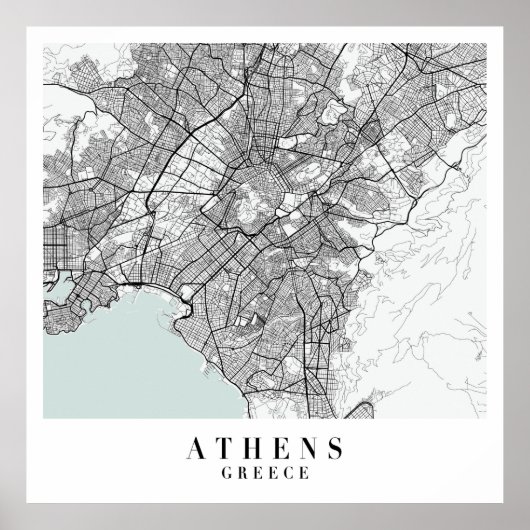 Athens Griechenland Blue Water Street Map Poster (Vorne)