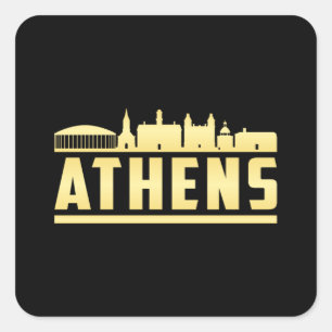 Athens Griechenland City Skyline Cityscape Funny G Quadratischer Aufkleber