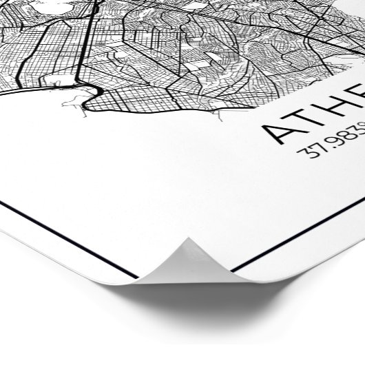 Athens Map - Athnes Black and White Map Poster (Ecke)