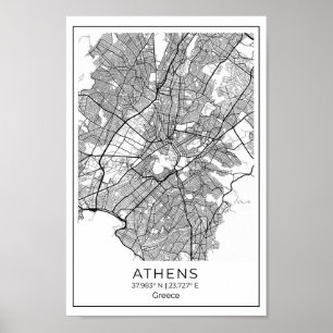 Athens Map - Athnes Black and White Map Poster