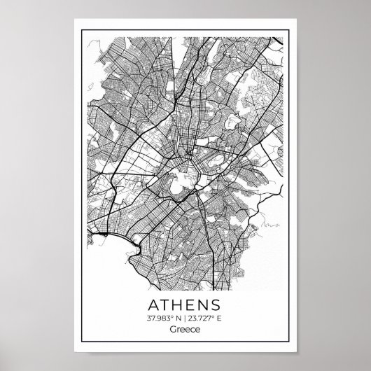 Athens Map - Athnes Black and White Map Poster (Vorne)