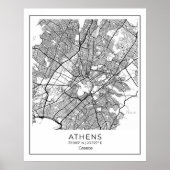 Athens Map - Athnes Black & White Map Poster (Vorne)