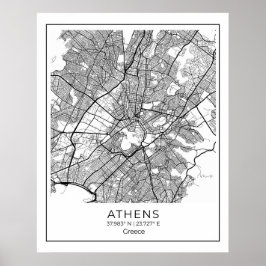 Athens Map - Athnes Black & White Map Poster