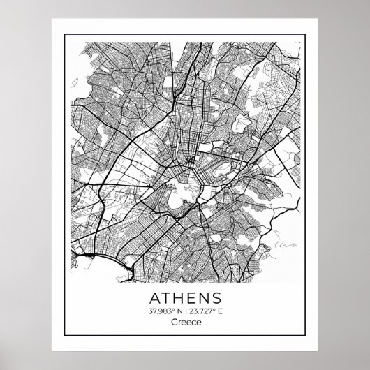 Athens Map - Athnes Black & White Map Poster (Vorne)