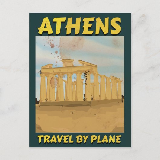 Athens Vintage Reiseplakat Postkarte (Vorderseite)