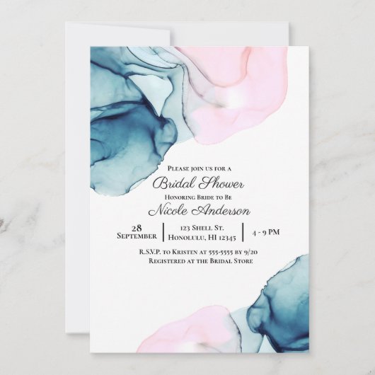 Ätherisch Aquamarin rosa Elegant Modernes Brautpar Einladung (Vorderseite)