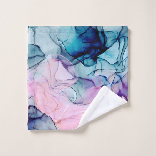 Ätherisch Aquamarin rosa Lila Inky Moderner Glamou Badhandtuch Set (Waschlappen)