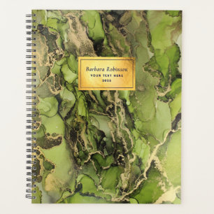 Ätherisch-grüner Schwarz-Gold-Abstrakt-Tinte Planer