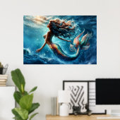 Ätherische aquatische Meerjungfrau Schönheit in ti Poster (Heimbüro)
