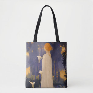 Ätherische Art Nouveau-Frau bei mondbeschienenen C Tasche