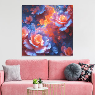 Ätherische Blumenenergie – Blau & Feurige Rose Kun Leinwanddruck