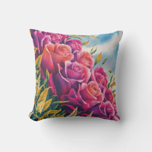Ätherische Blüte: Abstrakte Aquarell-Rosen-Symphon Kissen