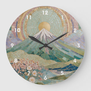 Ätherische Blüte: Pastell-Mosaik-Vulkan im Frühlin Große Wanduhr