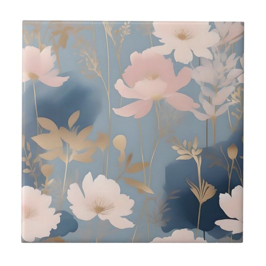 Ätherische Blüten in Rosa und Blau Fliese (Vorderseite)
