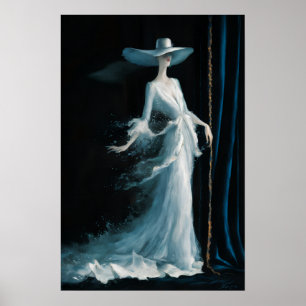 Ätherische Eleganz: Frau in Weiß Poster