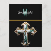 Ätherische Eleganz: Weiß und Grün auf Schwarz Postkarte (Vorderseite)