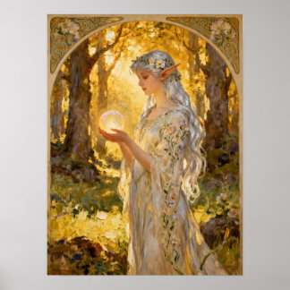 Ätherische Elfenjungfrau im Jugendstil Poster