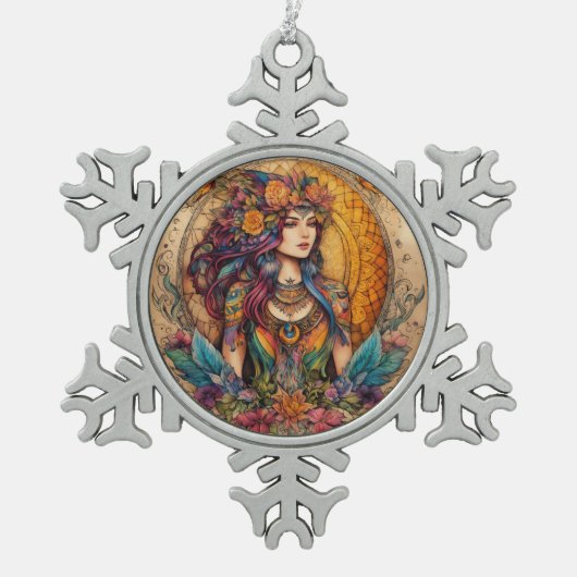 Ätherische Essenz: Eine mystische Tinte Zeichne Schneeflocken Zinn-Ornament (Vorderseite)