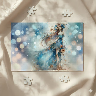 Ätherische Fantasy-Göttin in einem Wasserfarben-Tr Puzzle