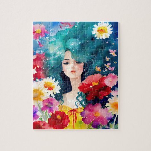 Ätherische Frau mit Blume Puzzle (Vertikal)