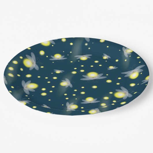 Ätherische glühende Glühwürmchen im Nachtmuster Pappteller (Schrägansicht)