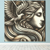 Ätherische Göttin mit Taube - gravierte Holzschnit Leinwanddruck (Insitu (Holzboden))