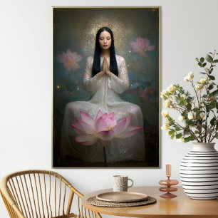 Ätherische Göttin Quan Yin Hochfrequenz-Blumenkuns Poster