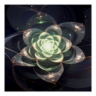 Ätherische grüne fraktale Blume mystische kosmisch Poster