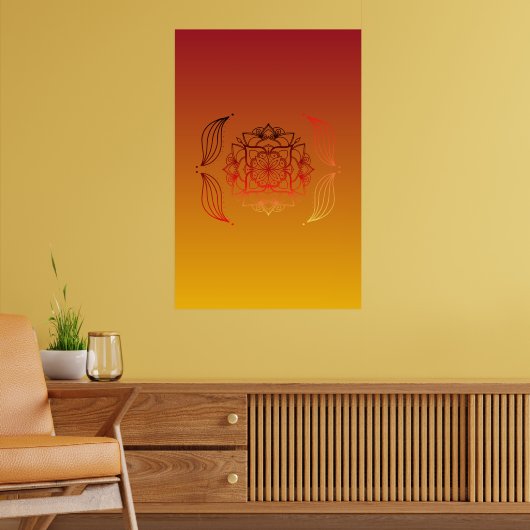 Ätherische Kleber - Rot und orange Blumendesign Poster (Wohnzimmer 2)