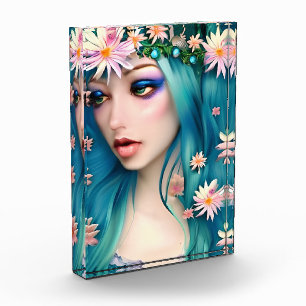 Ätherische Kunst   Schöne Fee mit blauem Haar Fotoblock