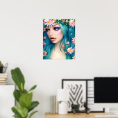 Ätherische Kunst | Schöne Fee mit blauem Haar Poster (Heimbüro)