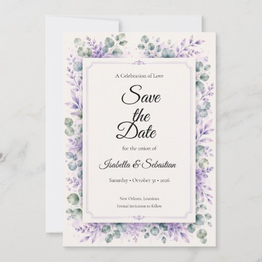 Ätherische Lavendel-Blumenhochzeit Save The Date (Vorderseite)