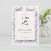 Ätherische Lavendel-Blumenhochzeit Save The Date (Stehend Vorderseite)