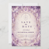 Ätherische lila himmlische Hochzeit Save The Date (Vorderseite)
