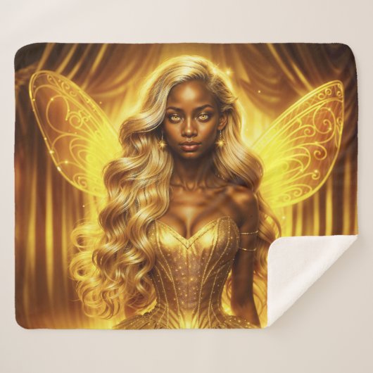 Ätherische Märchenprinzessin mit leuchtender golde Sherpadecke (Vorderseite (Horizontal))