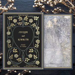 Ätherische Navy- und Goldene Vintage-Art-Nouveau-H Save The Date