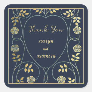Ätherische Navy Vintage Art Nouveau Hochzeit Quadratischer Aufkleber