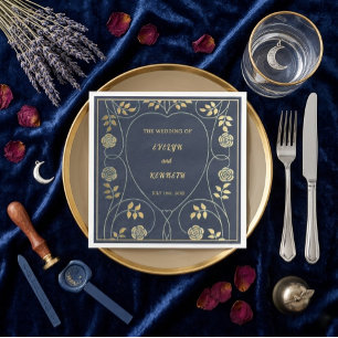 Ätherische Navy Vintage Art Nouveau Hochzeit  Serviette
