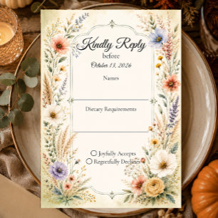 Ätherische Pastell-Wildblumen-Romanze-Hochzeit RSVP Karte
