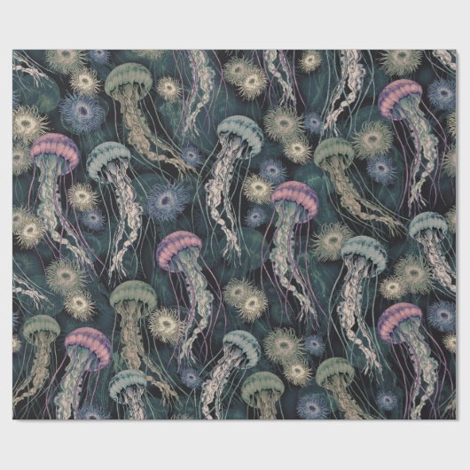 Ätherische Quallen und Anemone in Aquamarin und ro Geschenkpapier (Flach)