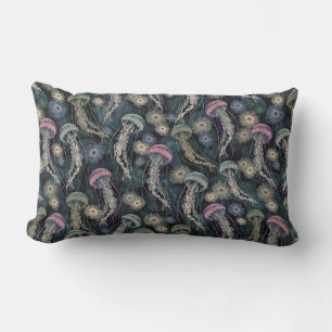 Ätherische Quallen und Anemone in Aquamarin und ro Lendenkissen