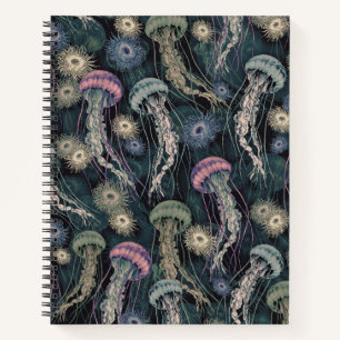 Ätherische Quallen und Anemone in Aquamarin und ro Notizblock
