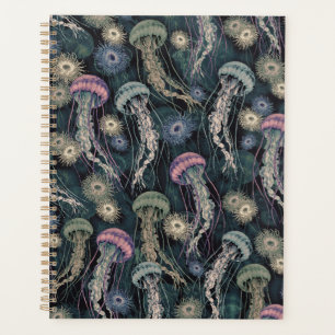 Ätherische Quallen und Anemone in Aquamarin und ro Planer