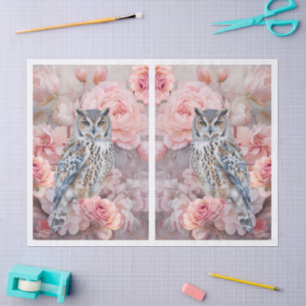 Ätherische rosa Floralien & Eulen-Decoupage Seidenpapier