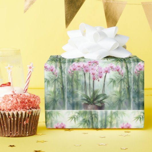 Ätherische rosa Orchideen und Bambus Geschenkpapier (Geburtstagsparty)