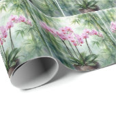 Ätherische rosa Orchideen und Bambus Geschenkpapier (Rolleneckpunkt)