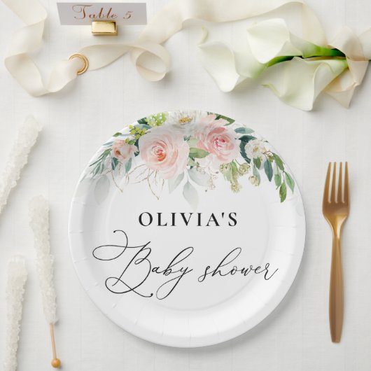Ätherische Rosa Rosen Babydusche Papierplatte Pappteller (Hochzeit)
