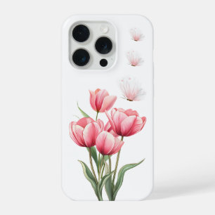 Ätherische rosa Tulpen und Schmetterlinge Floral iPhone 15 Pro Hülle